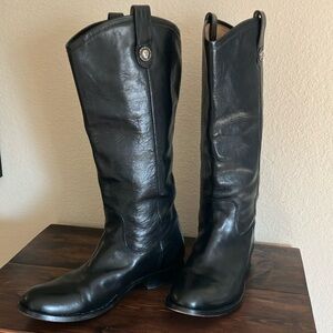 Frye tall black leather upper, leather lining and leather sole boots size 10